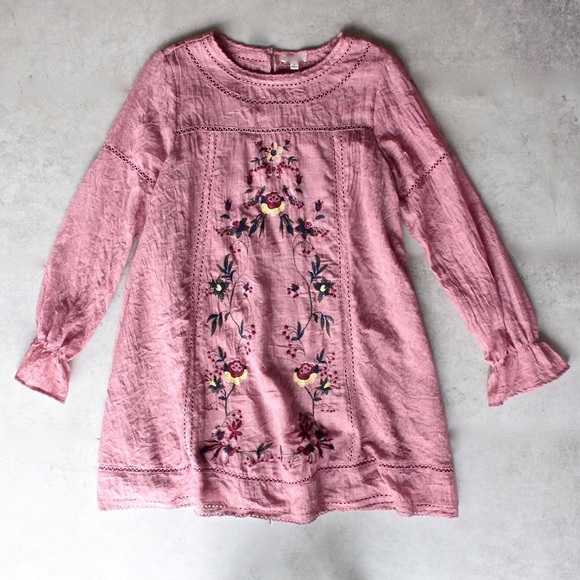 LAST ONE Long Sleeve BOHO Floral Burgundy Dress - Picture 2 of 7